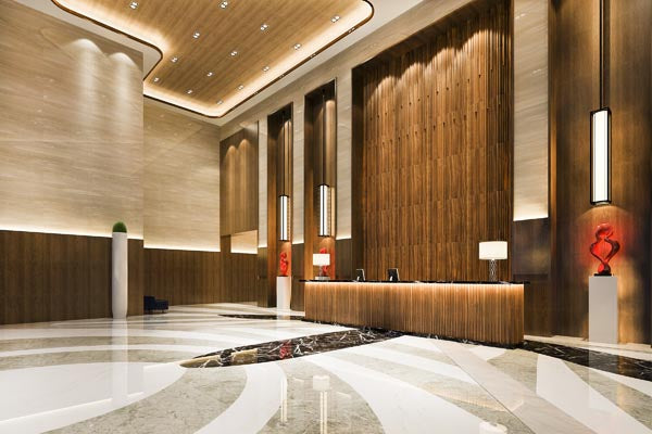 3d rendering grand luxury hotel reception hall and lounge restau