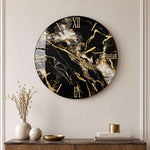 Orologio da parete circolare Fluido effetto marmo nero con inserti oro1