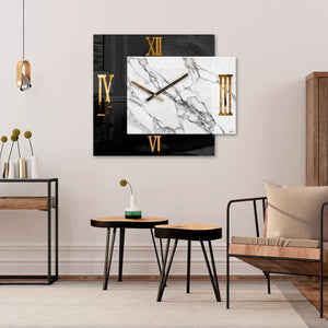 Orologio design quadrato specchio fumè e marmo bianco
