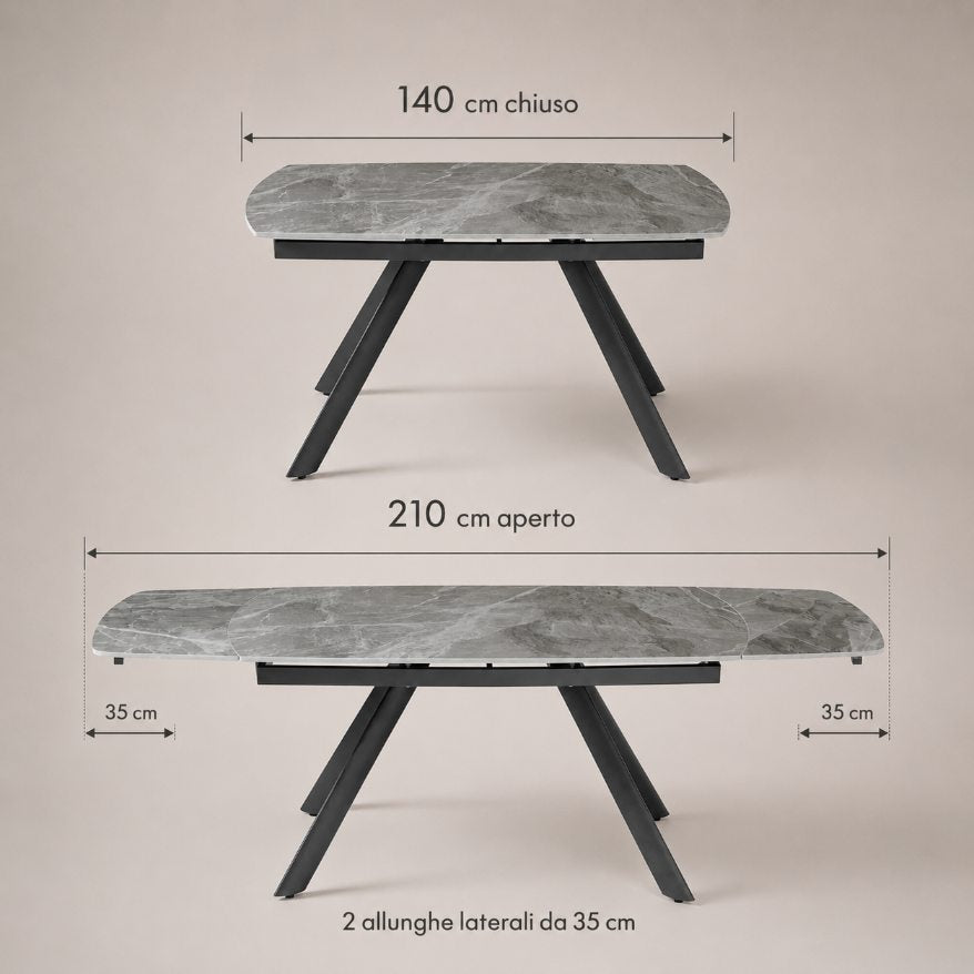 Tavolo Terence allungabile con due allunghe laterali da 35 cm5