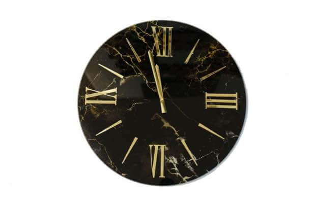 orologio in vetro effetto marmo nero lancette oro