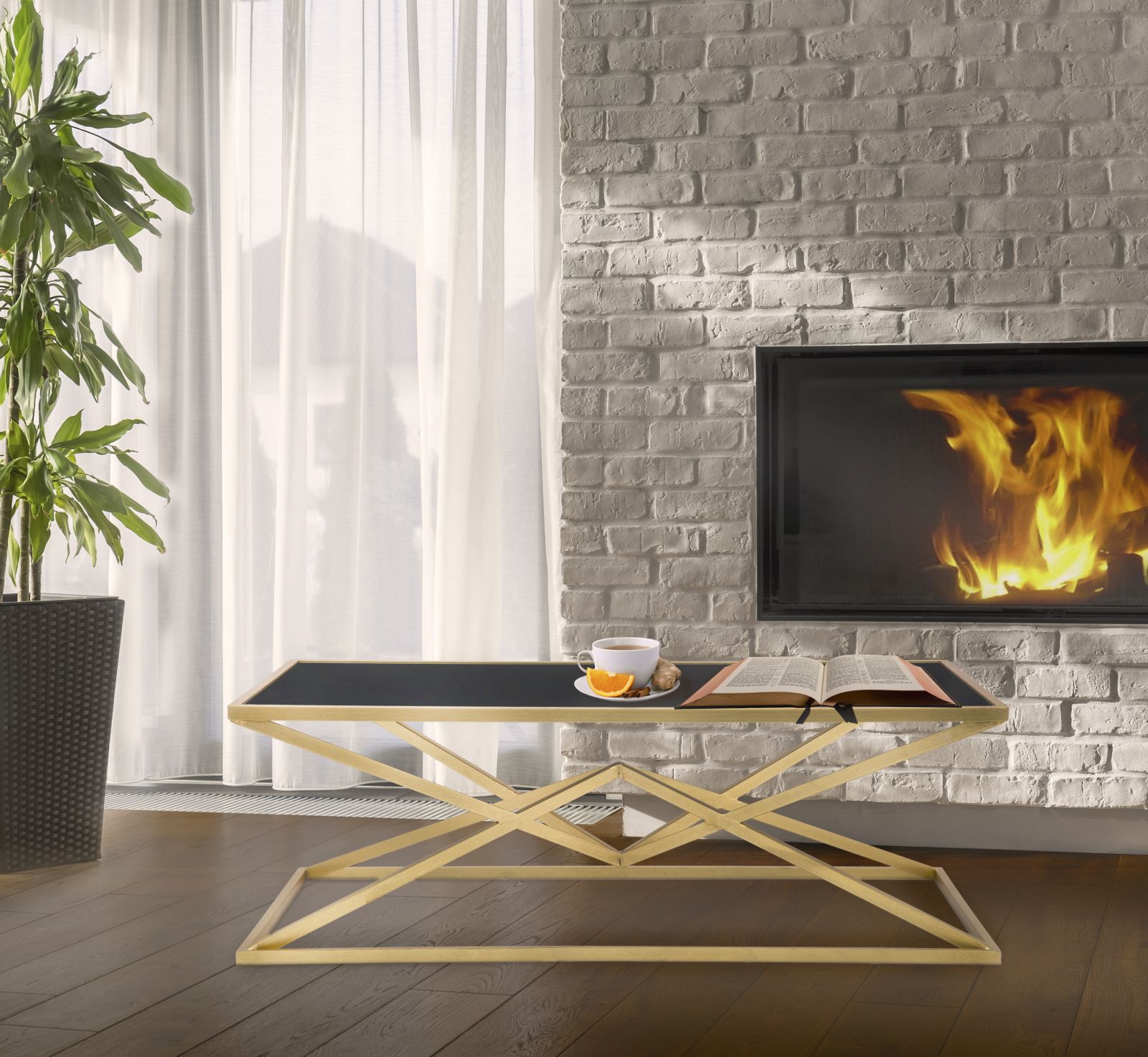 Living room with fireplace