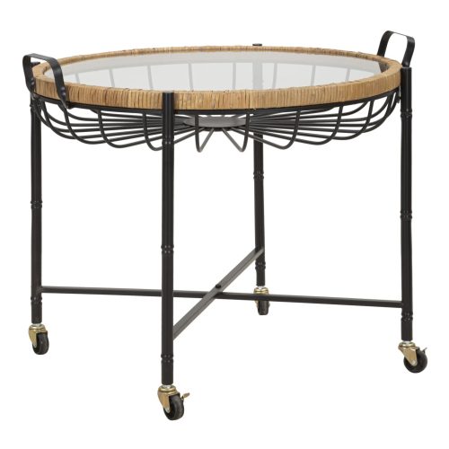TAVOLINETTO CEBU C/VETRO E RUOTE CM 70,5X65X57
