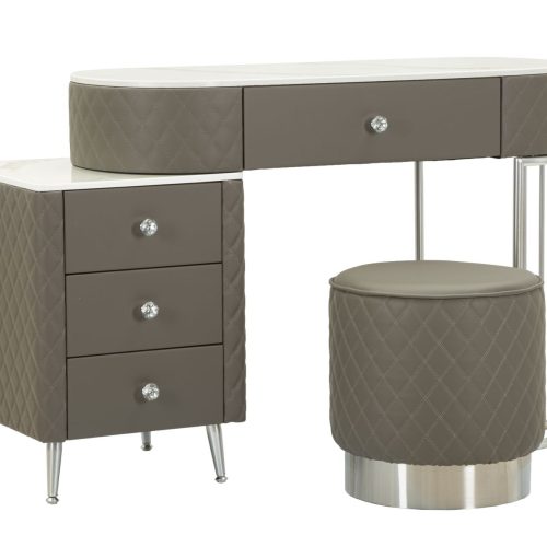 TOELETTA SHARON GRIGIA C/PUFF GAMBE ARGENTO CM 120X40X75 (MISURA PUFF Ø36X39)