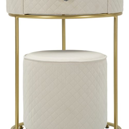 COMODINO/TOLETTA C/PUFF VELLIT CREMA CM Ø 52X70 - Ø 36X39