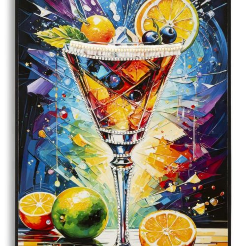 STAMPA DECORATA SU TELA LACCATA C/CORNICE COCKTAIL -A- CM 62X3,5X92