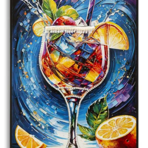 STAMPA DECORATA SU TELA LACCATA C/CORNICE COCKTAIL -B- CM 62X3,5X92