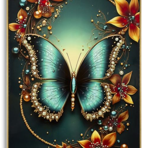 STAMPA DECORATA SU TELA LACCATA C/CORNICE BUTTERLY -A- CM 70X4X100