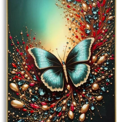 STAMPA DECORATA SU TELA LACCATA C/CORNICE BUTTERLY -B- CM 70X4X100