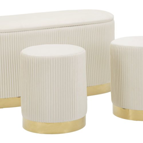PANCA C/CONTENITORE E SGABELLI SHOPY CREMA SET 3 PZ CM 80X37X42-29X35